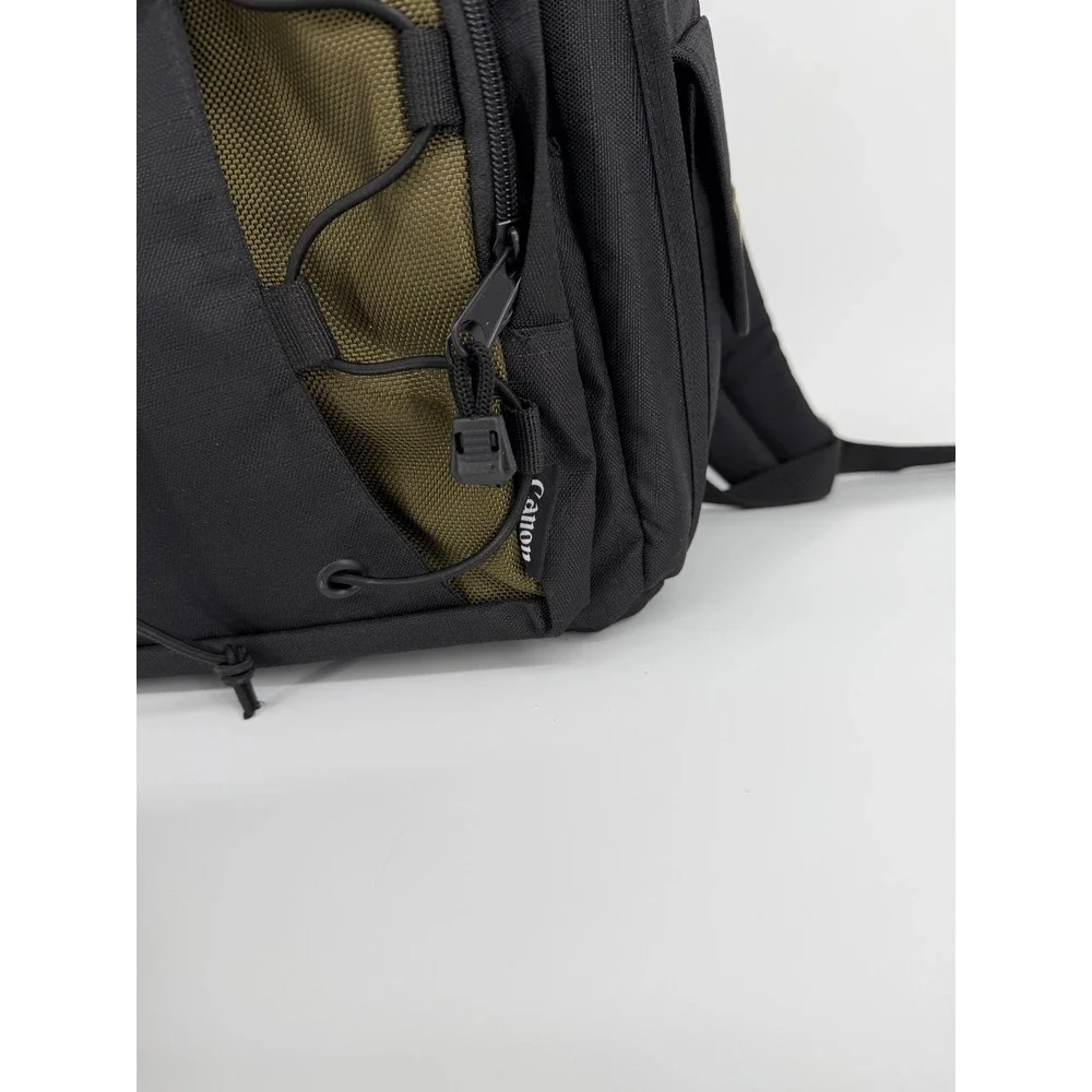 Canon DSLR Camera Backpack Black Olive Green Padded Gear Bag with Bungee Front